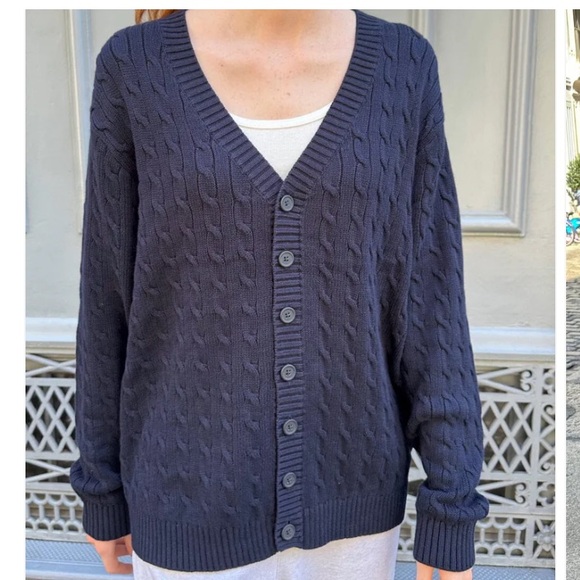 Brandy Melville Navy Cotton Cable Knit Cardigan Oversized Fit - Picture 4 of 4